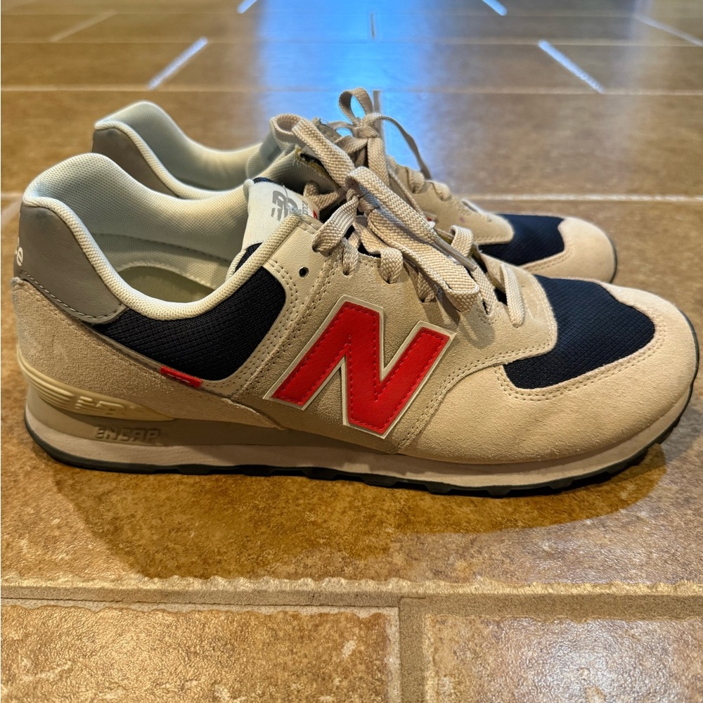 New Balance 574 Men’s Sneakers Size 12 Gray Navy Red Classic Lifestyle
